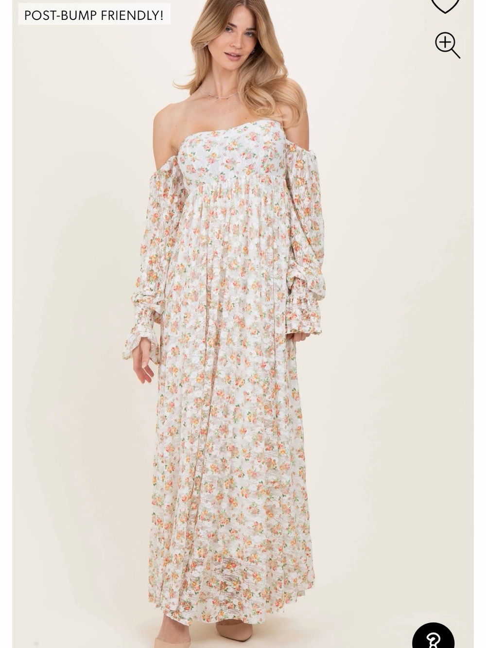 Pinkblush Off-Shoulder Floral Maxi Dress in Cream and Peach Blossoms